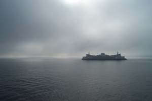 Lonely Ferry in the Fog