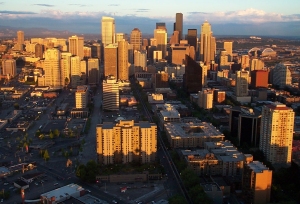 Sunset view of Downtown Seattle from Space Needle