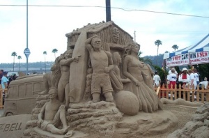 Sand sculpture at fair entrance
