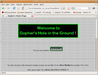 The original Gopher's welcome screen on Eskimo.com